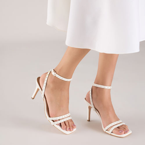 RSVP by Nykaa Fashion White Pearl Embellished Square Toe Stiletto Heels  (EURO 39)