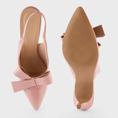 RSVP by Nykaa Fashion Pink Pointed Toe Bow Front Sling Back Heels (EURO 38) - Main Image