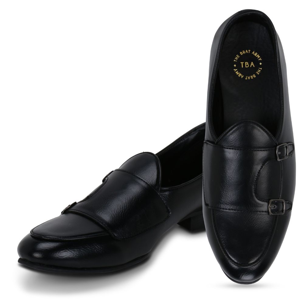 The Brat Army Bello Black Double Monk Loafers (UK 10)