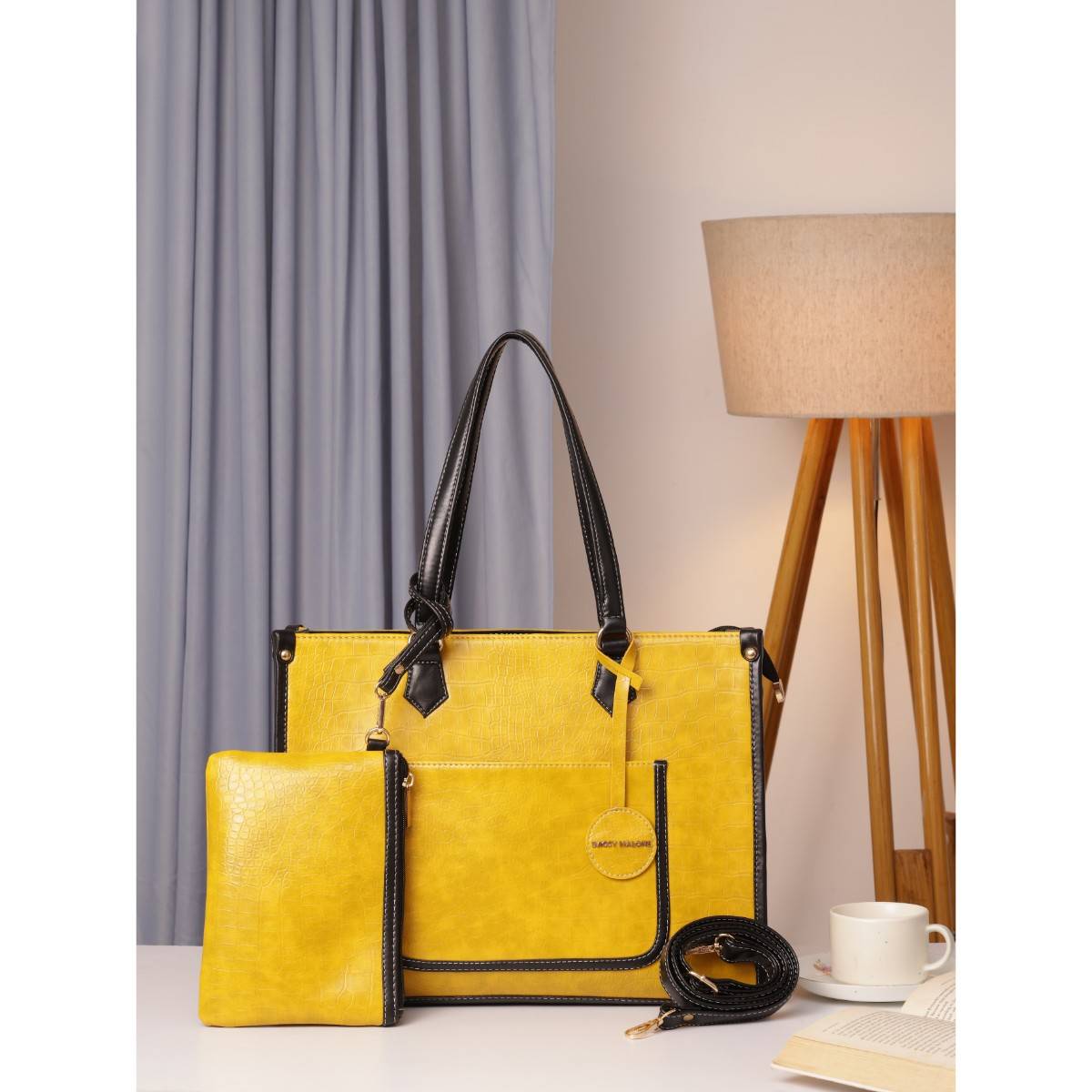 Bagsy Malone Luxe Aura Handbag with Detachable Strap and Multi-Utility Pouch (Set of 2)