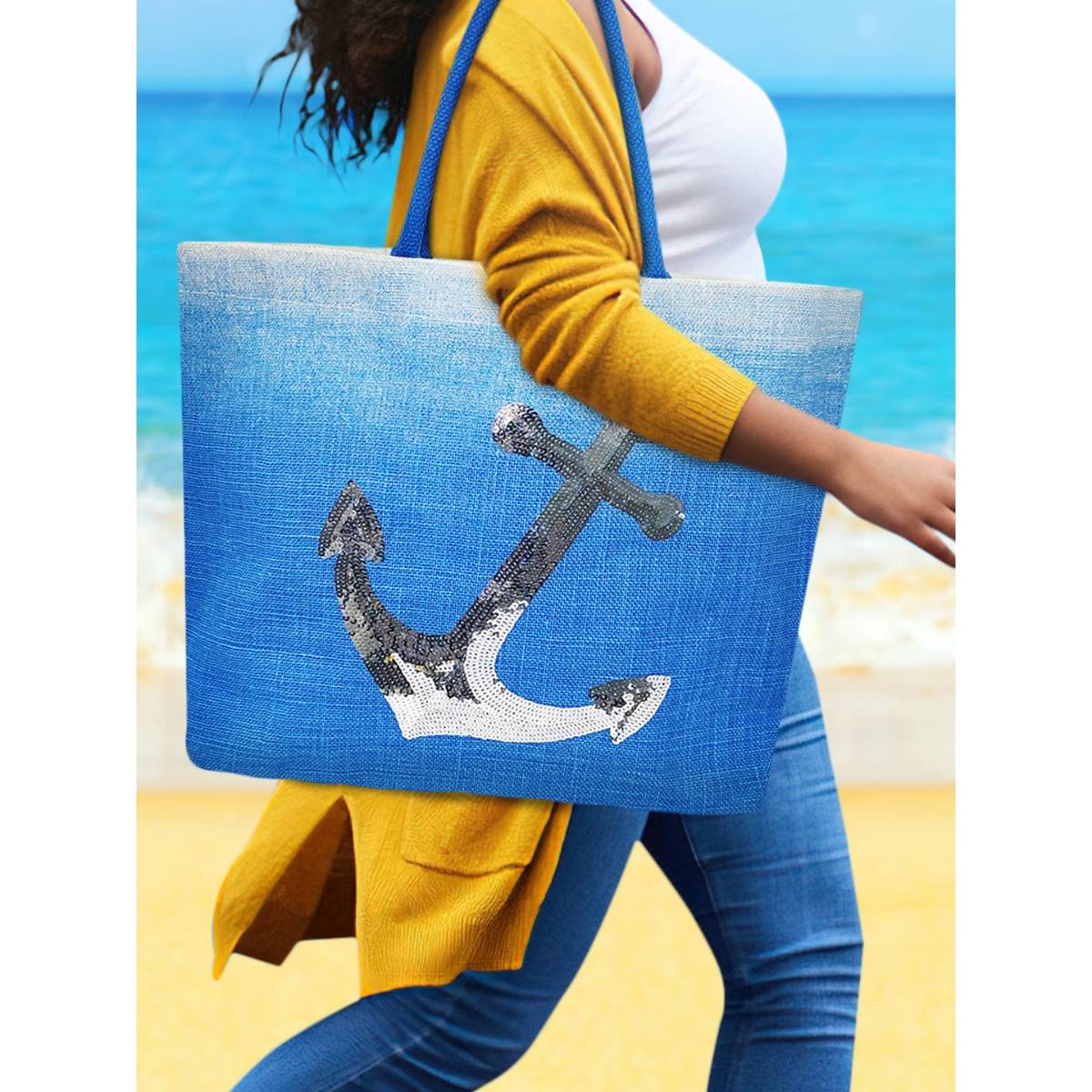 Earth Bags Nautical Glitter Jute Tote Bag