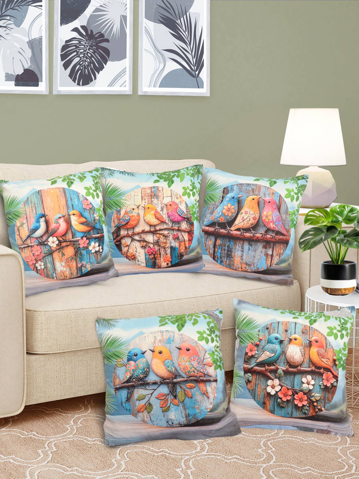 FABINALIV Multicolor Graphic Reversible Digital Printed Velvet Square Cushion Covers (16X16 Inches)