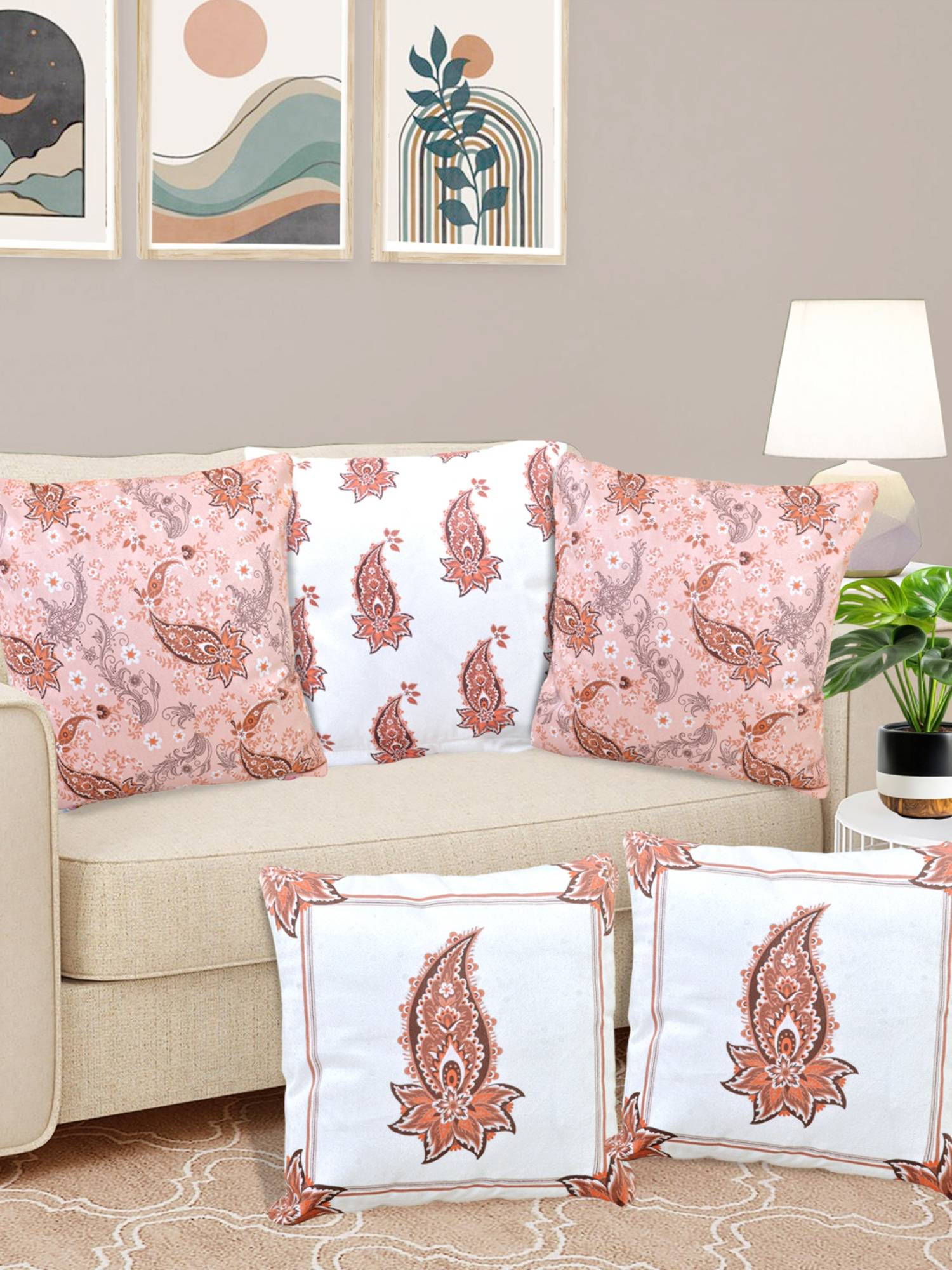 FABINALIV Multicolor Ethnic Reversible Digital Printed Velvet Square Cushion Covers (16X16 Inches)