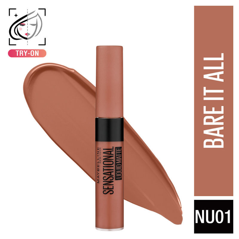 Maybelline New York Sensational Liquid Matte Lipstick, Weightless Comfort - NU01 Bare It All