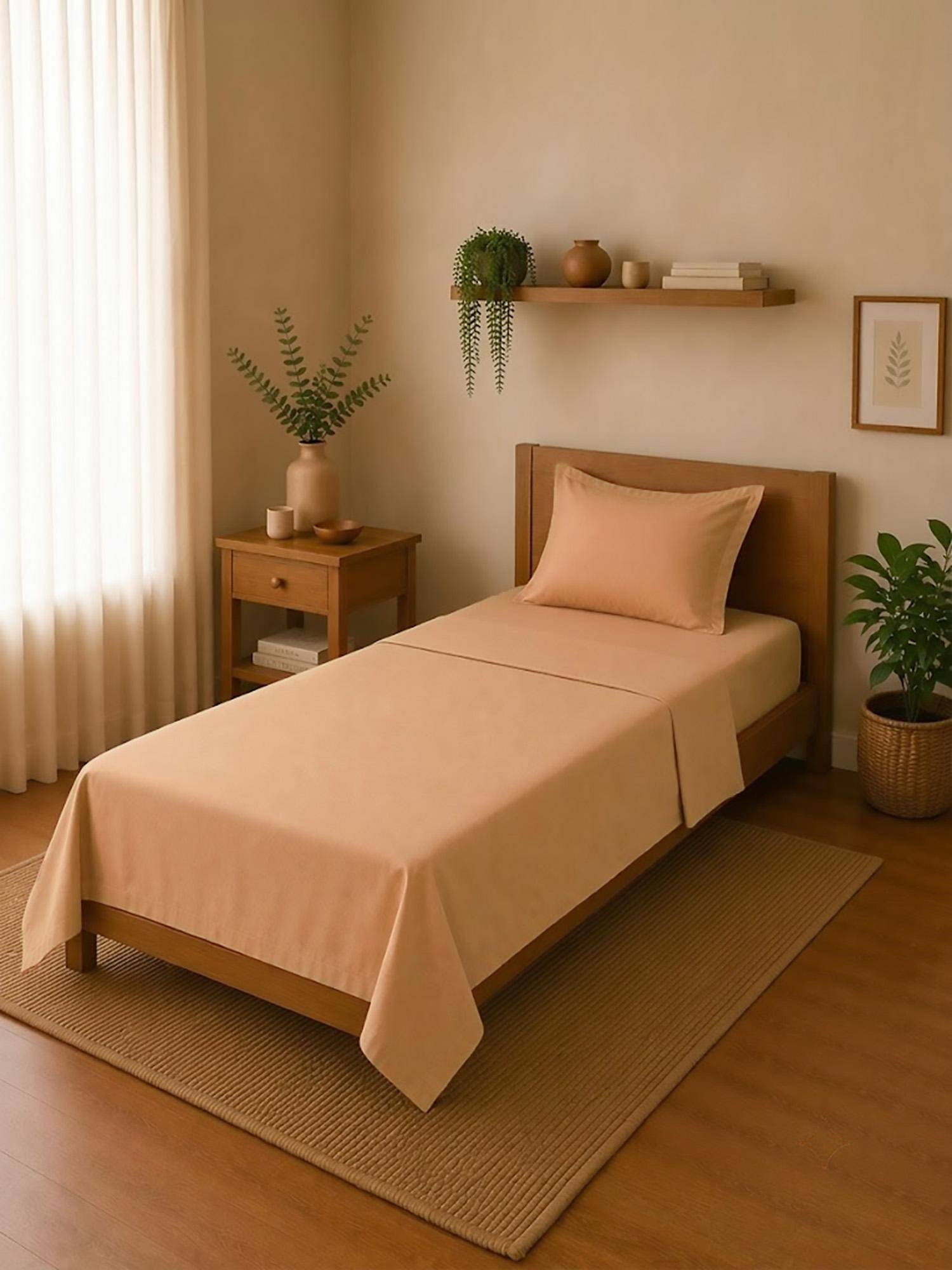 Linen Home Cotton Percale Flat Bedsheet with Pillow Covers (Single)
