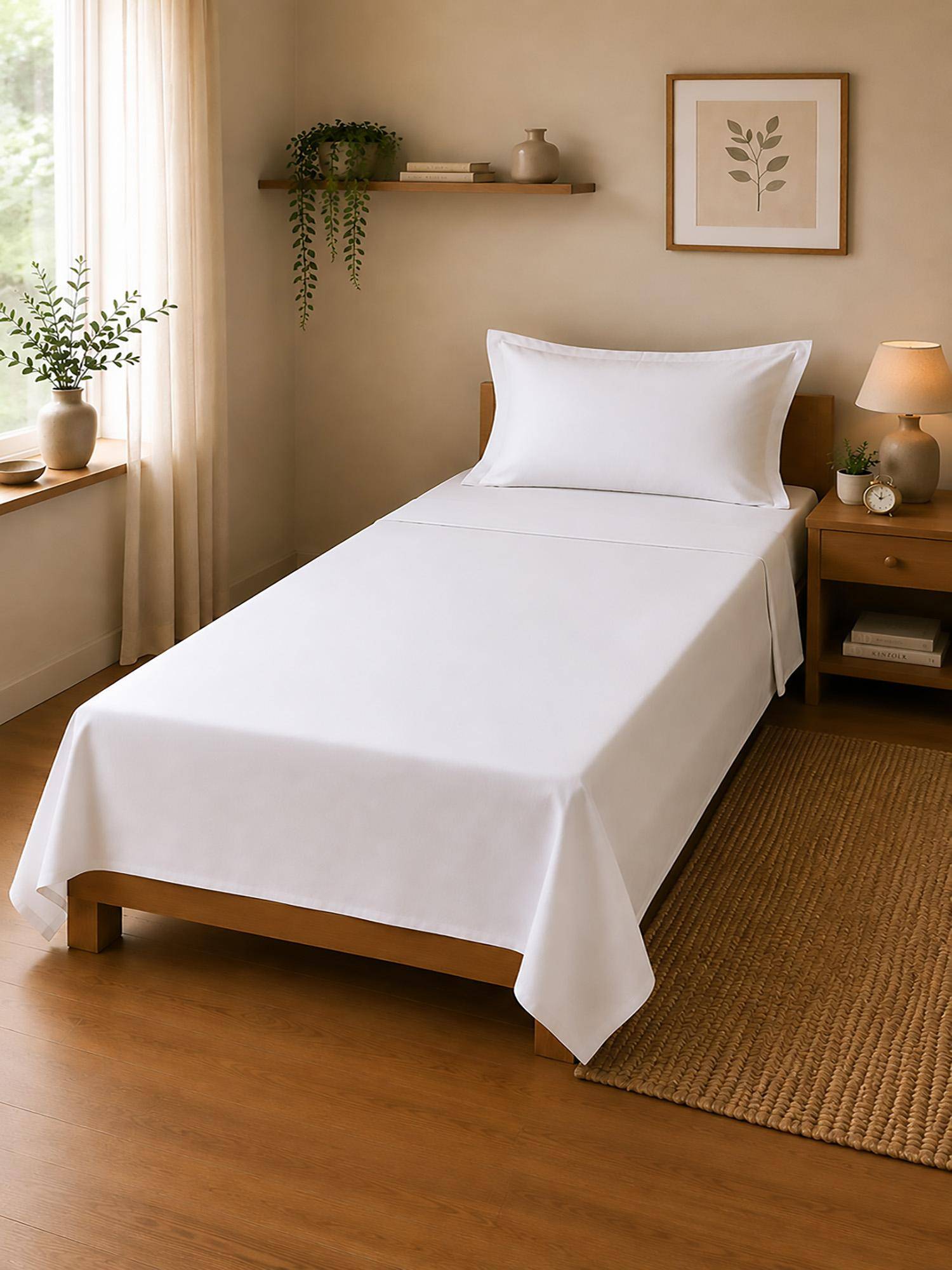 Linen Home Cotton Percale Flat Bedsheet with Pillow Covers (Single)