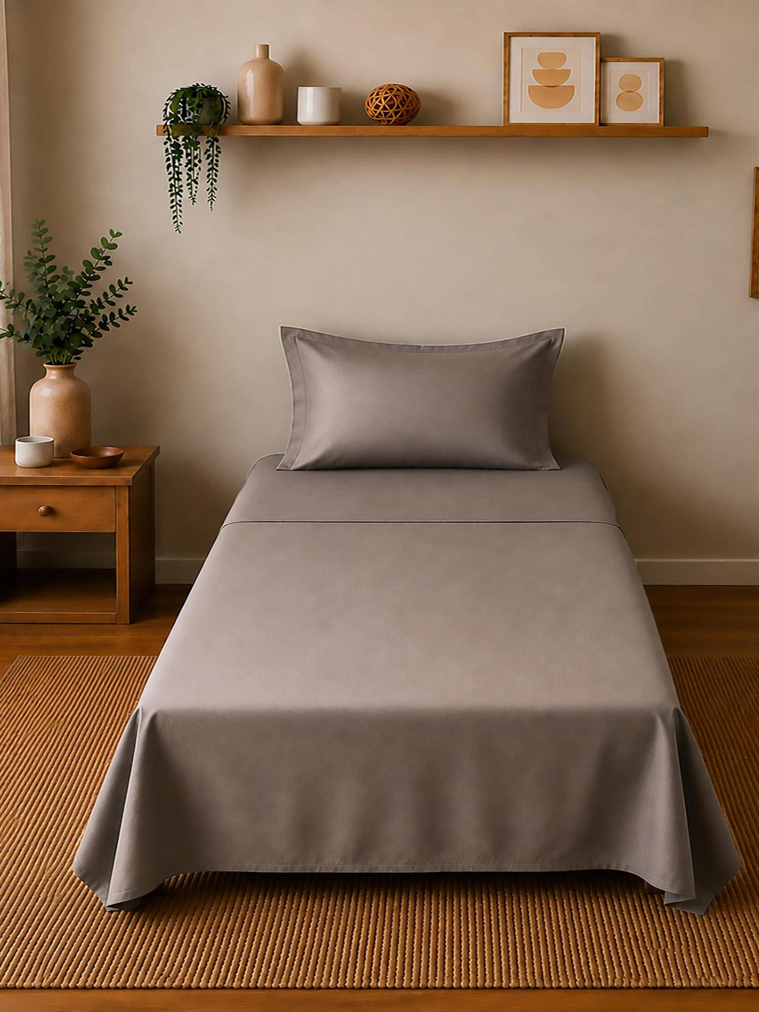 Linen Home Cotton Percale Flat Bedsheet with Pillow Covers (Single)