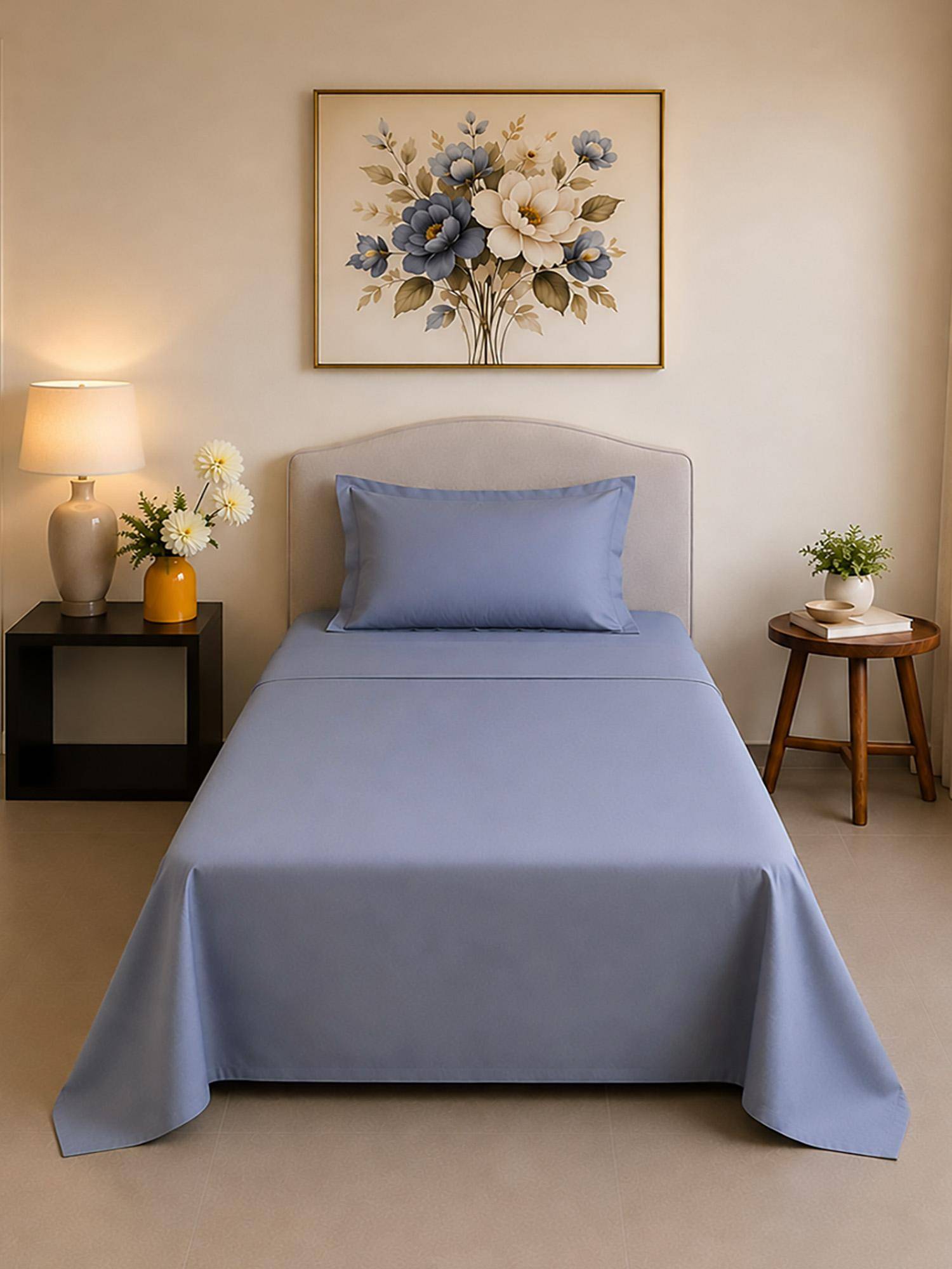 Linen Home Cotton Percale Flat Bedsheet with Pillow Covers (Single)