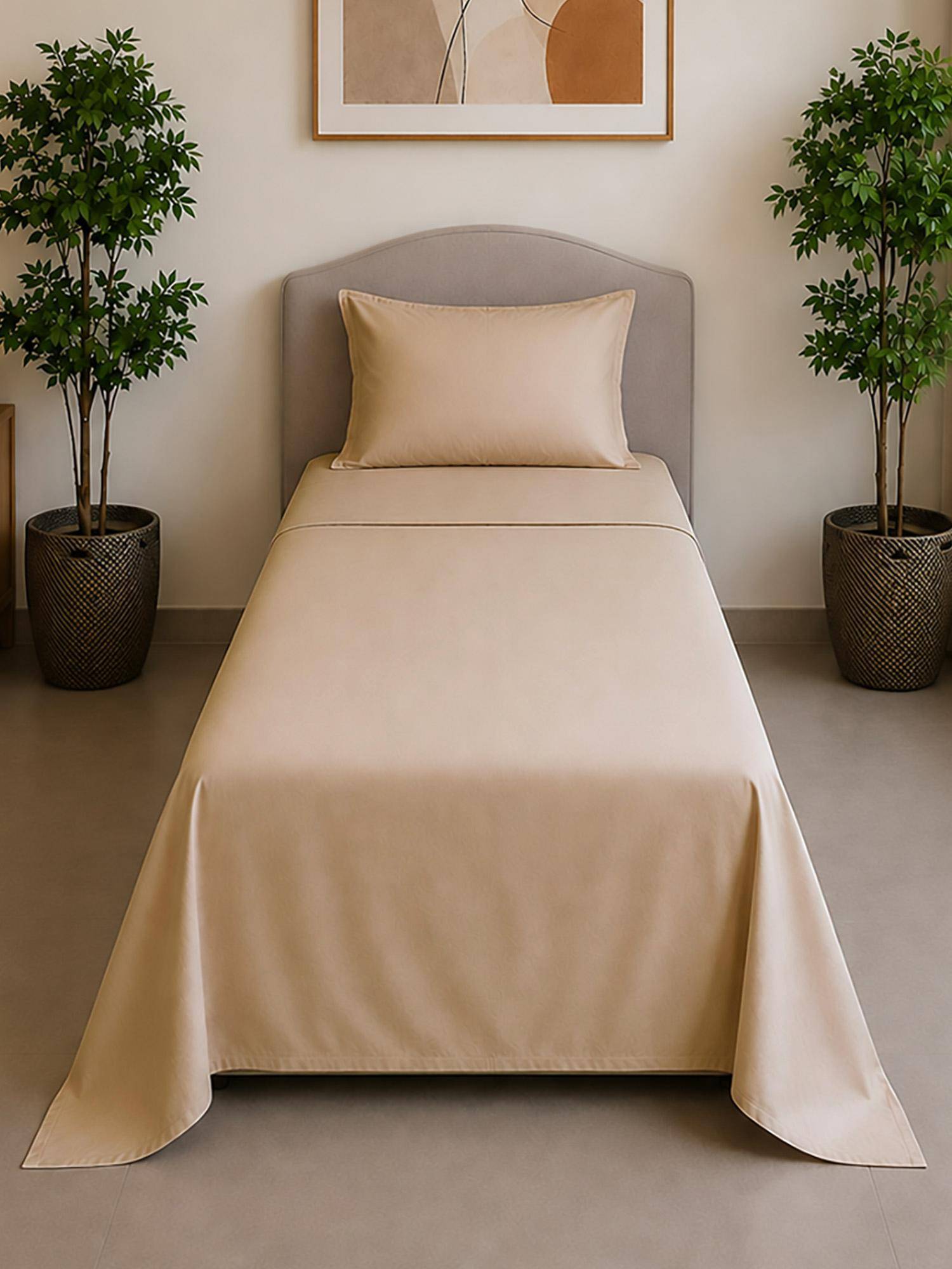 Linen Home Cotton Percale Flat Bedsheet with Pillow Covers (Single)