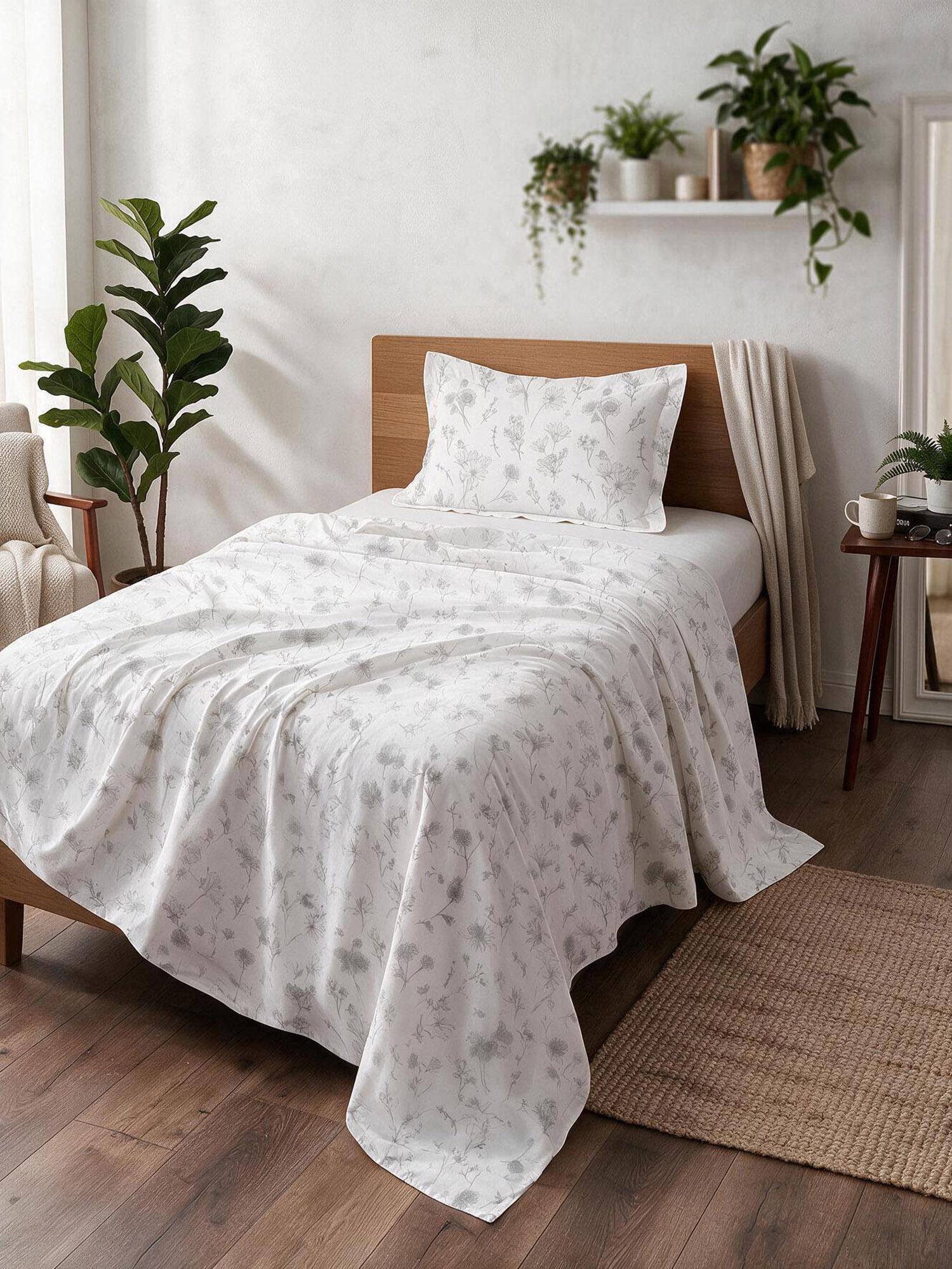 Linen Home Cotton Percale Flat Bedsheet with Pillow Covers (Single)