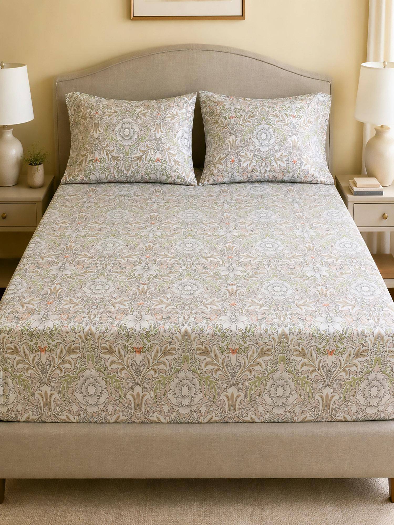 Linen Home Cotton Percale Fitted Bedsheet with 2 Pillow Covers (XL)- Damask Pink