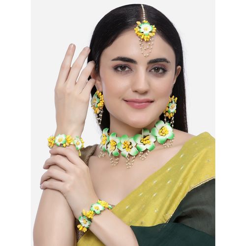 ZENEME Gold Plated Green Gota Patti Haldi Mehandi Jewellery