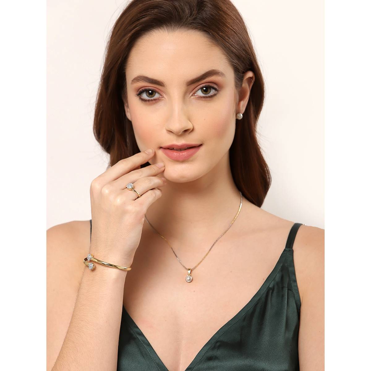 ZENEME Gold Plated Dual Toned American Diamond Studded Jewellery