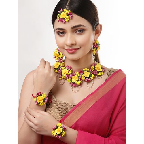 Buy ZENEME Women Pink Flower Haldi Mehndi Wedding Jewellery Online