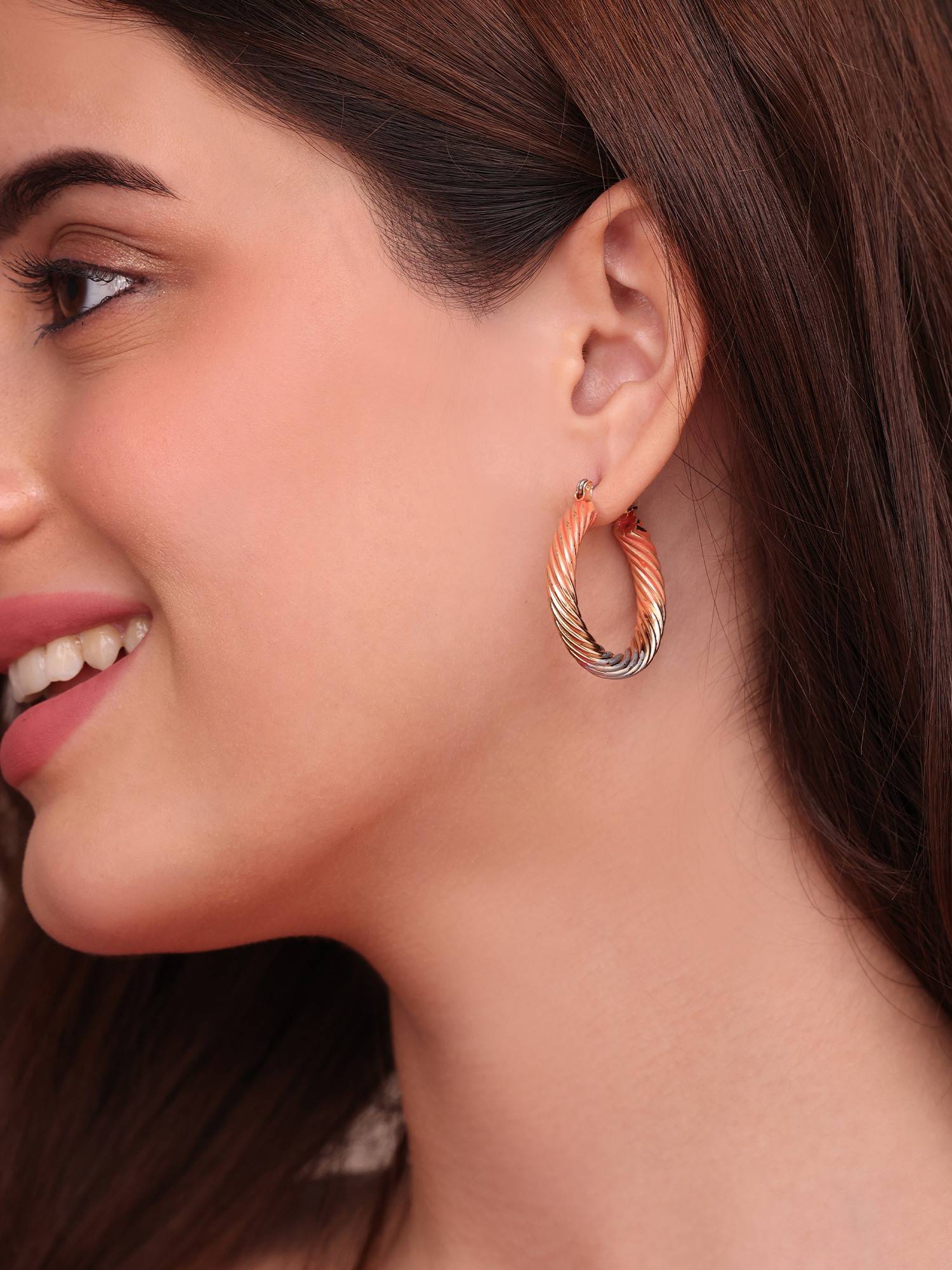 ToniQ Small Dual-Tone Twisted Hoop Earrings In Orange And Gold