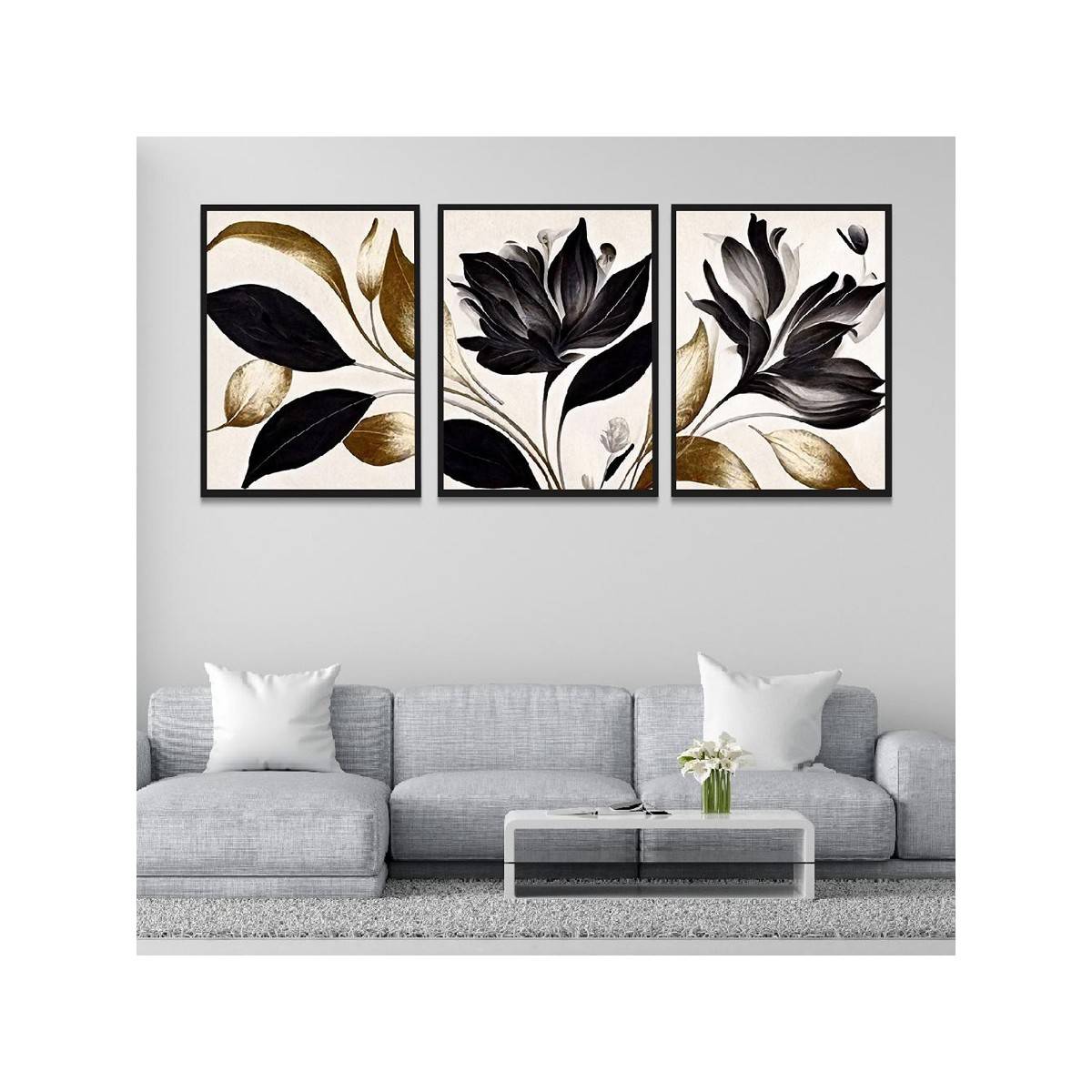 Dekorstation Canvas Paintings wall Hanging Frame Home and Office Decor Triptych Flowers