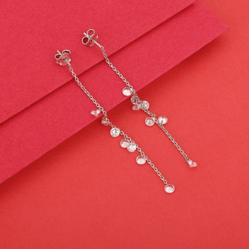 Buy Sterling Silver Cz Drop Earrings, Gold Vermeil Double Cubic Zirconia Dangle, April Birthstone Online in India