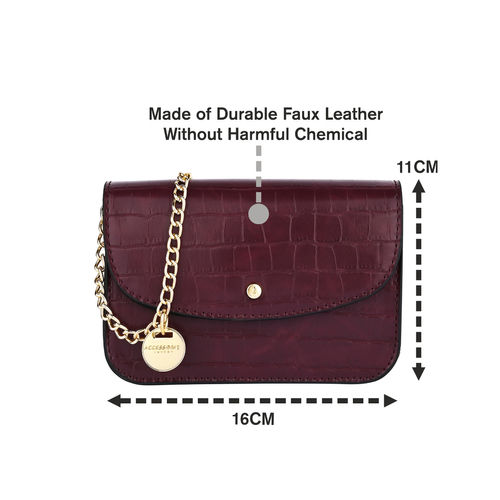 Accessorize London Women's Faux Leather Burgundy Gemma croc handheld Satchel Bag