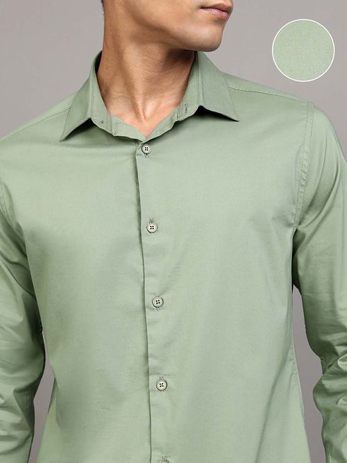 slim fit dress slacks Men's Green w/ Grids Long Sleeve Dress Shirt, Stain Repellent, Wrinkle Resistant
