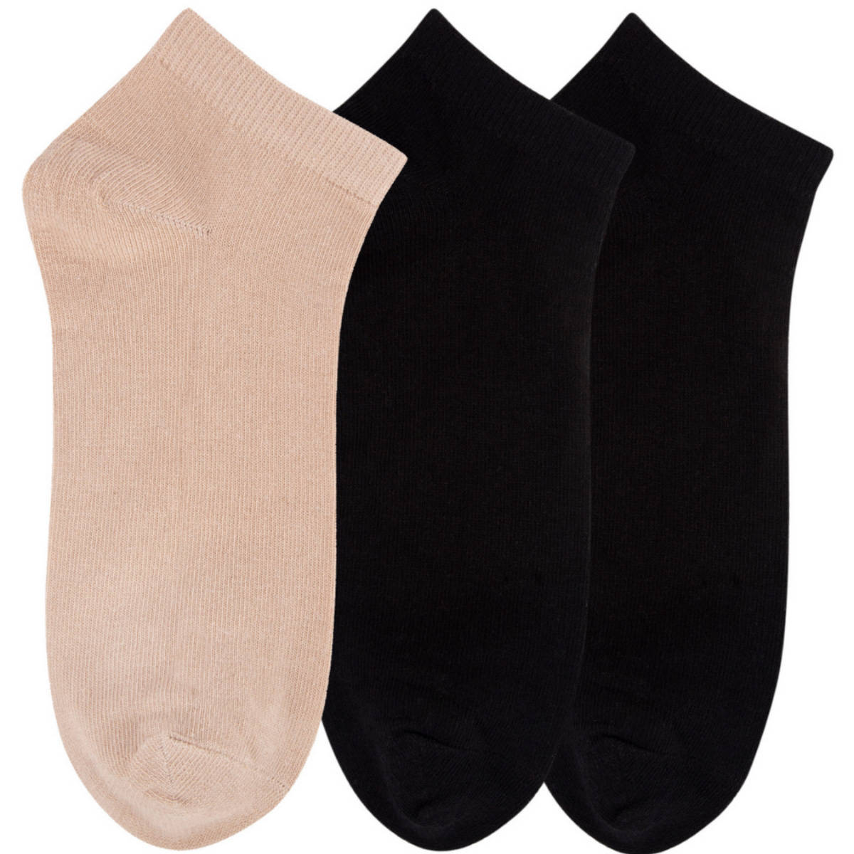 NEXT2SKIN Women's Low Ankle Length Cotton Socks - Pack of 3 (Black:Skin:Black)