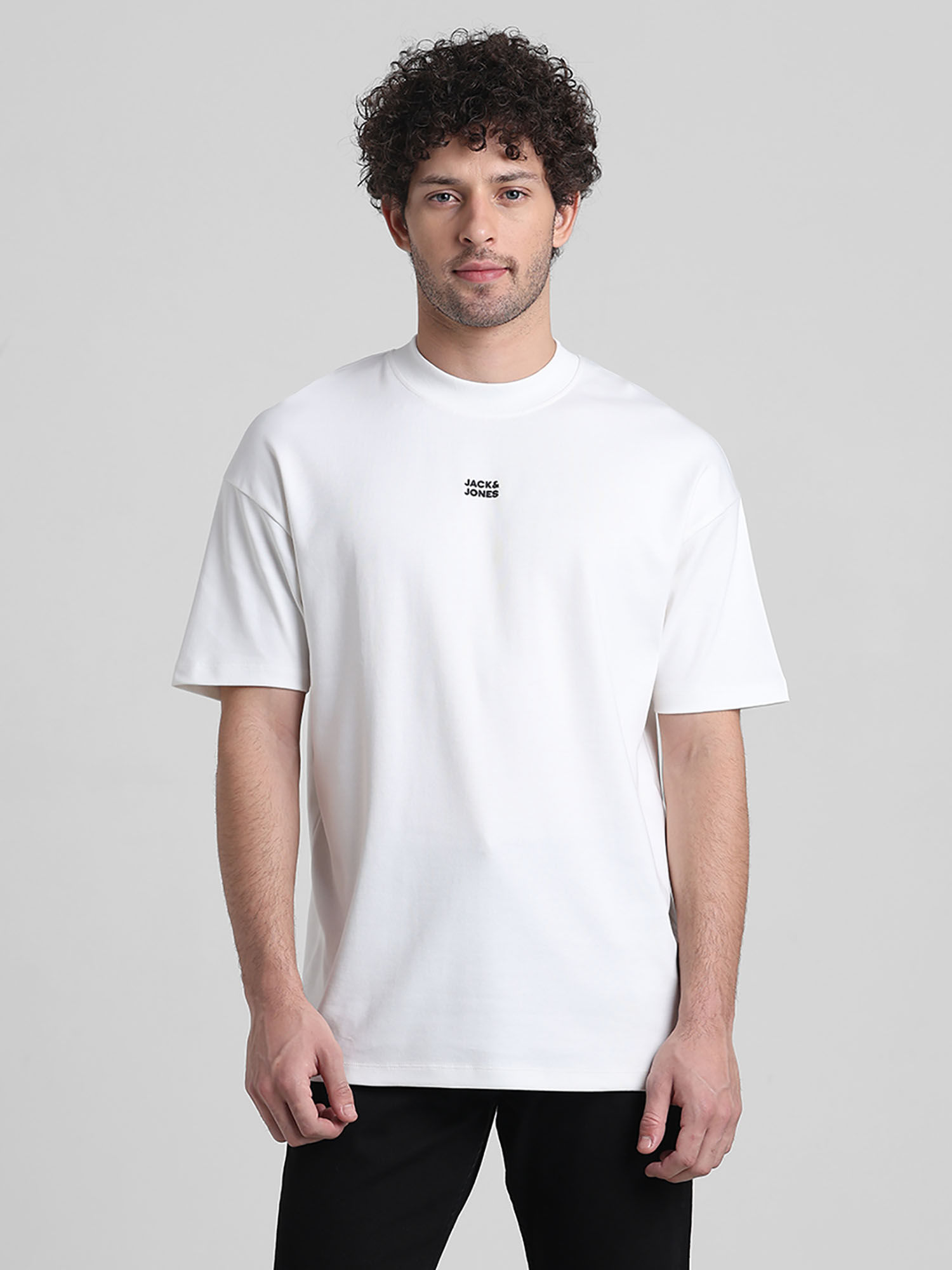 Buy Jack & Jones White Drop Shoulder-Boxy Fit Non Stretch T
