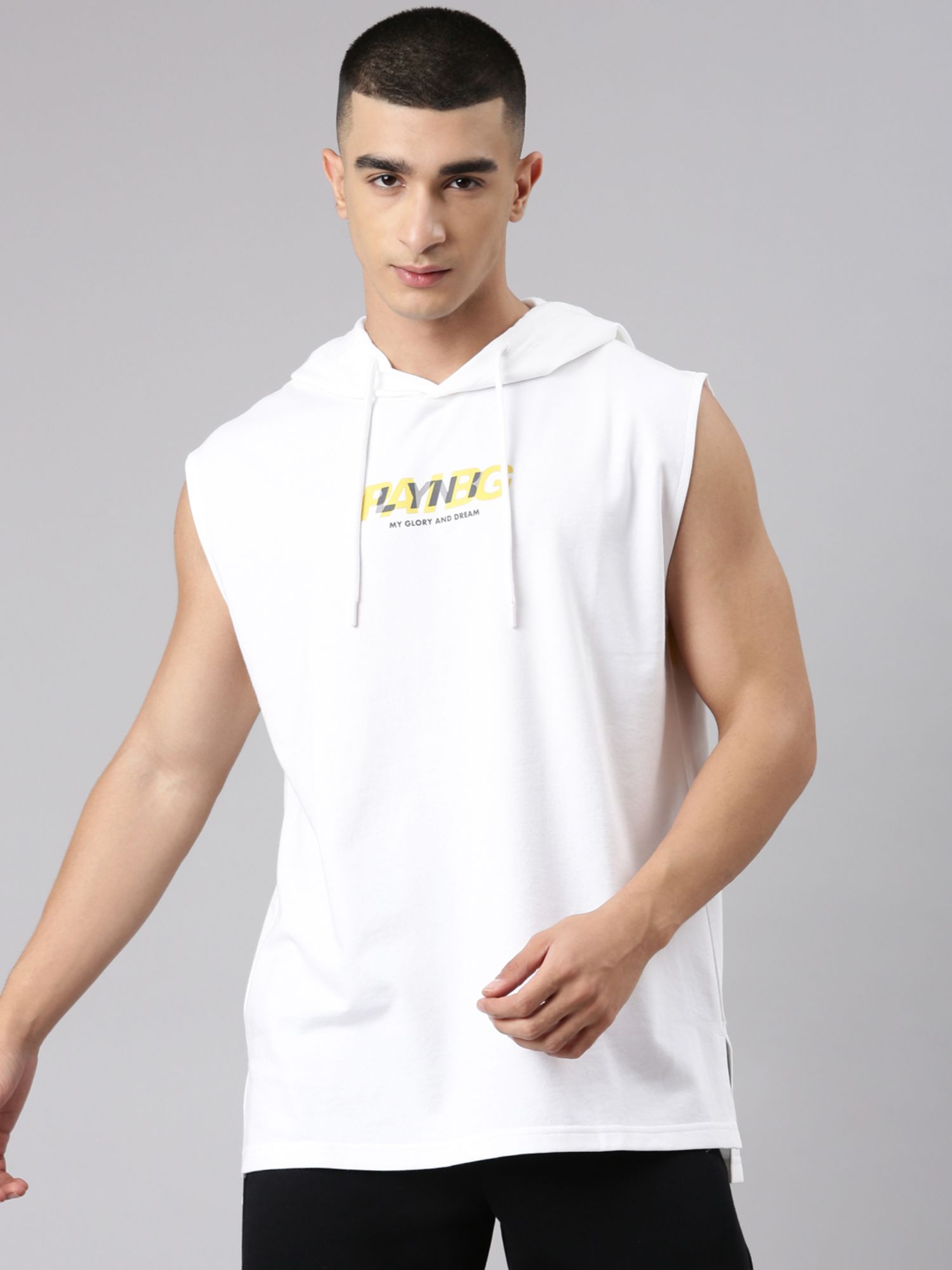 Buy Xtep Men White Cotton Blend Hooded Sleeveless T-Shirt Online