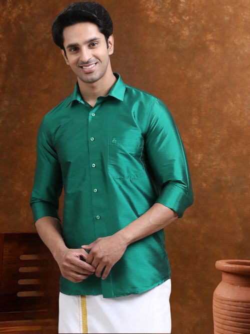 Buy TATTVA Men Green Toned Art Silk Casual Shirt Online