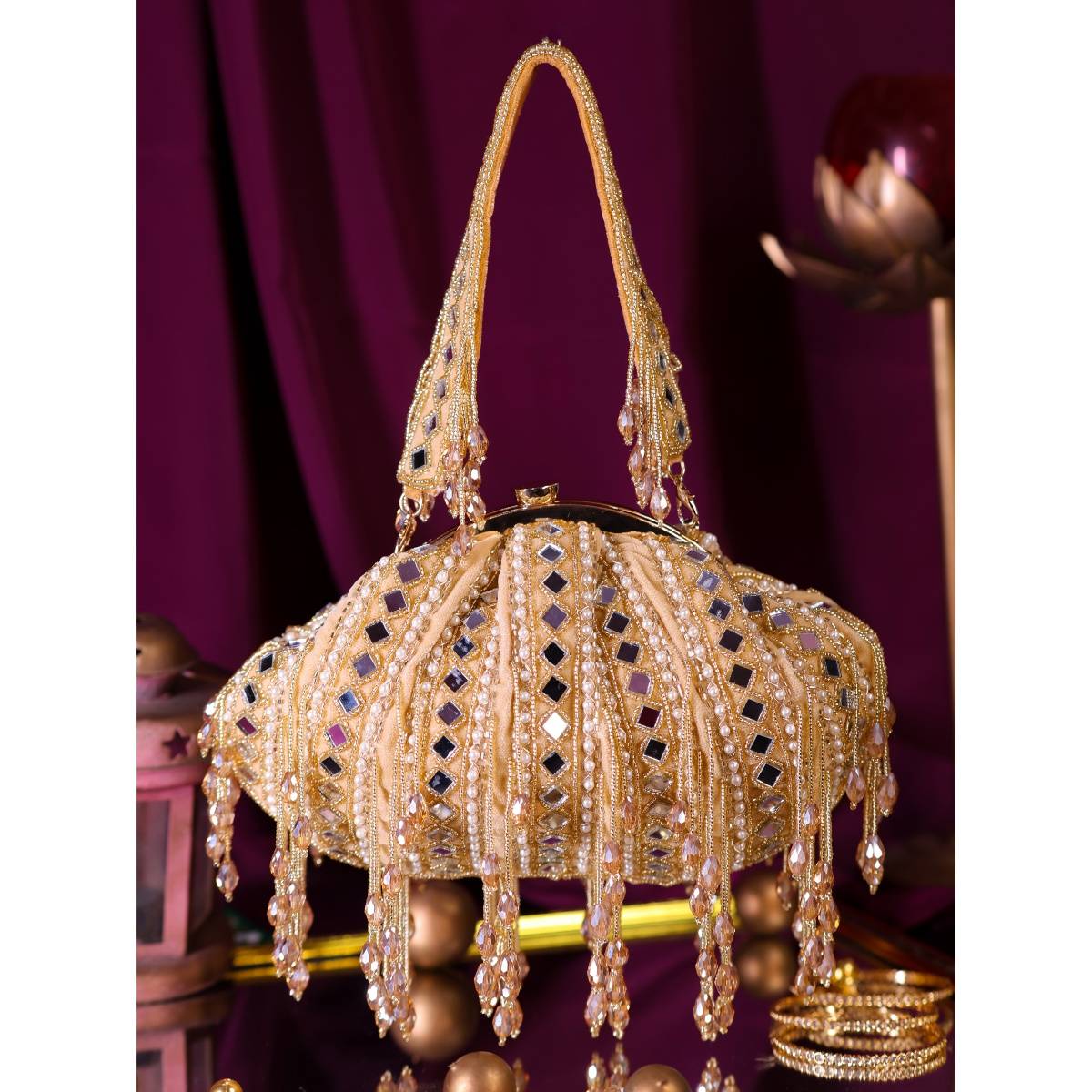 SWISNI Gold Mirror Potli Bag