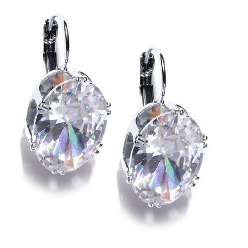 OOMPH Jewellery Silver Plated Large Oval Cubic Zirconia Drop Earrings For  Women Girls