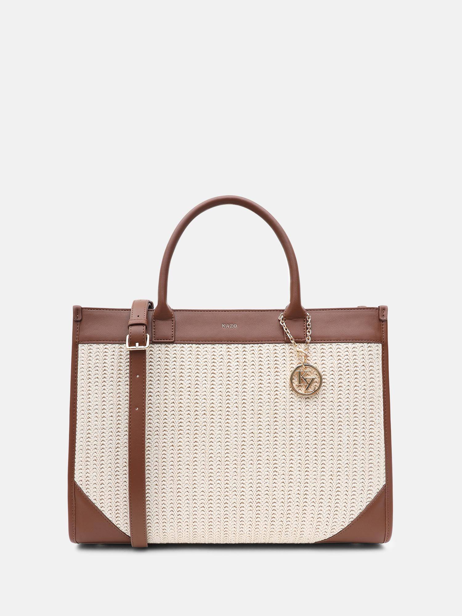 Kazo Off White Marea Raffia Tote Bag with Detachable Strap (L)