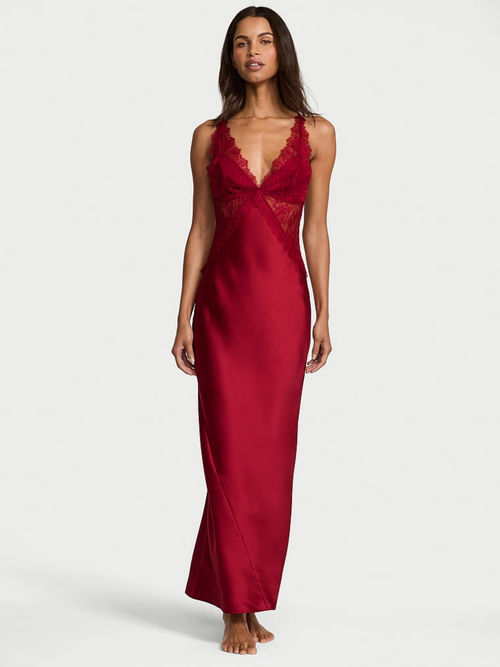 strapless open back dress Premium Burgundy Satin Inner Slip Dress