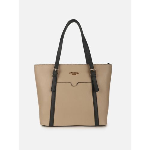 Carlton London Solid Beige Tote Bag