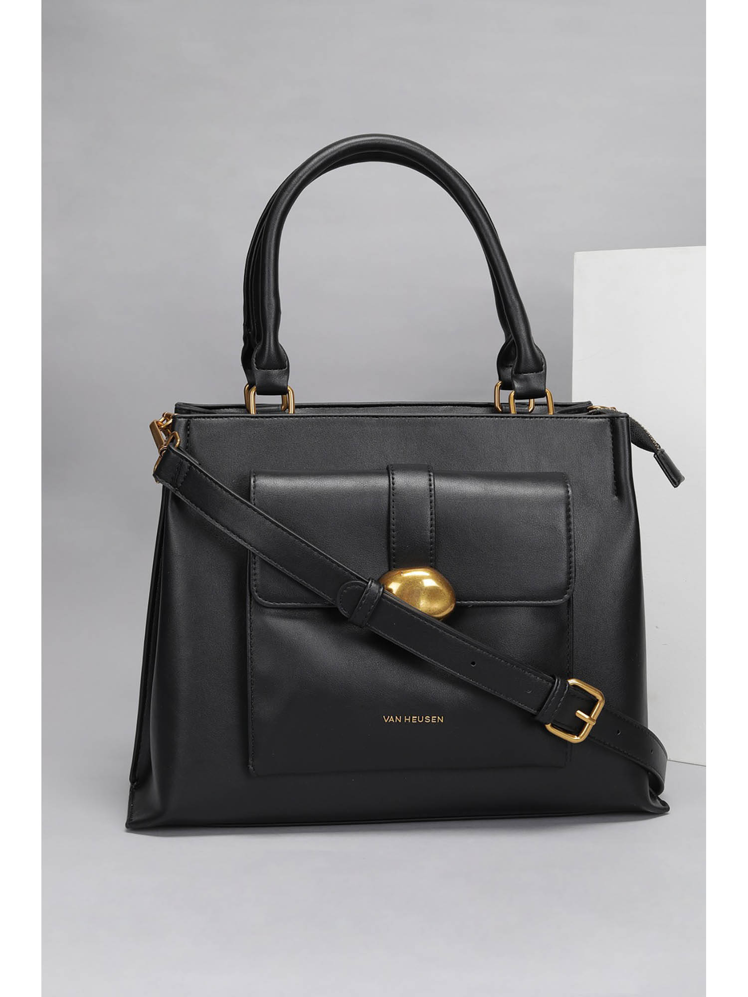Van Heusen Women Black Solid Handbag with Detachable Strap