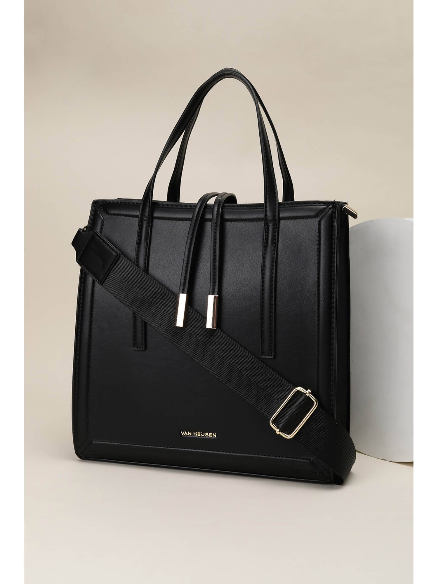 Van Heusen Women Black Solid Formal Handbag with Detachable Strap