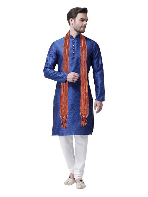 SG LEMAN Royal Blue Kurta and Pajama with Dupatta for Men (Set of 3) (M)