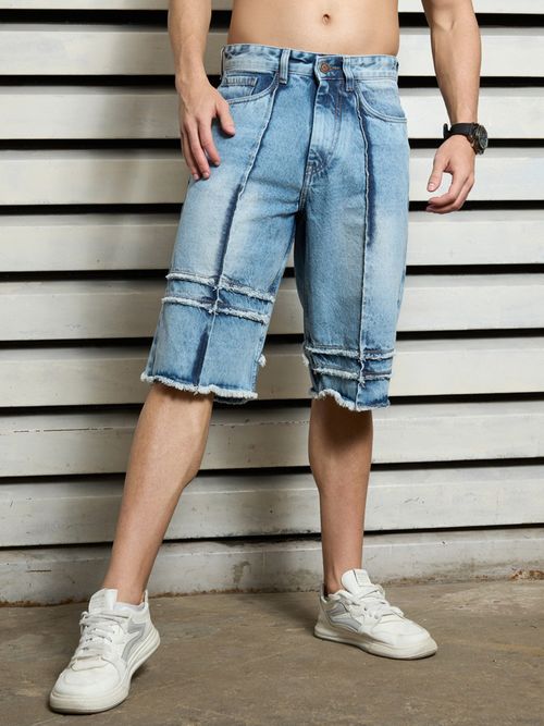 Buy High Star Men Blue Washed Mid Rise Shorts Online