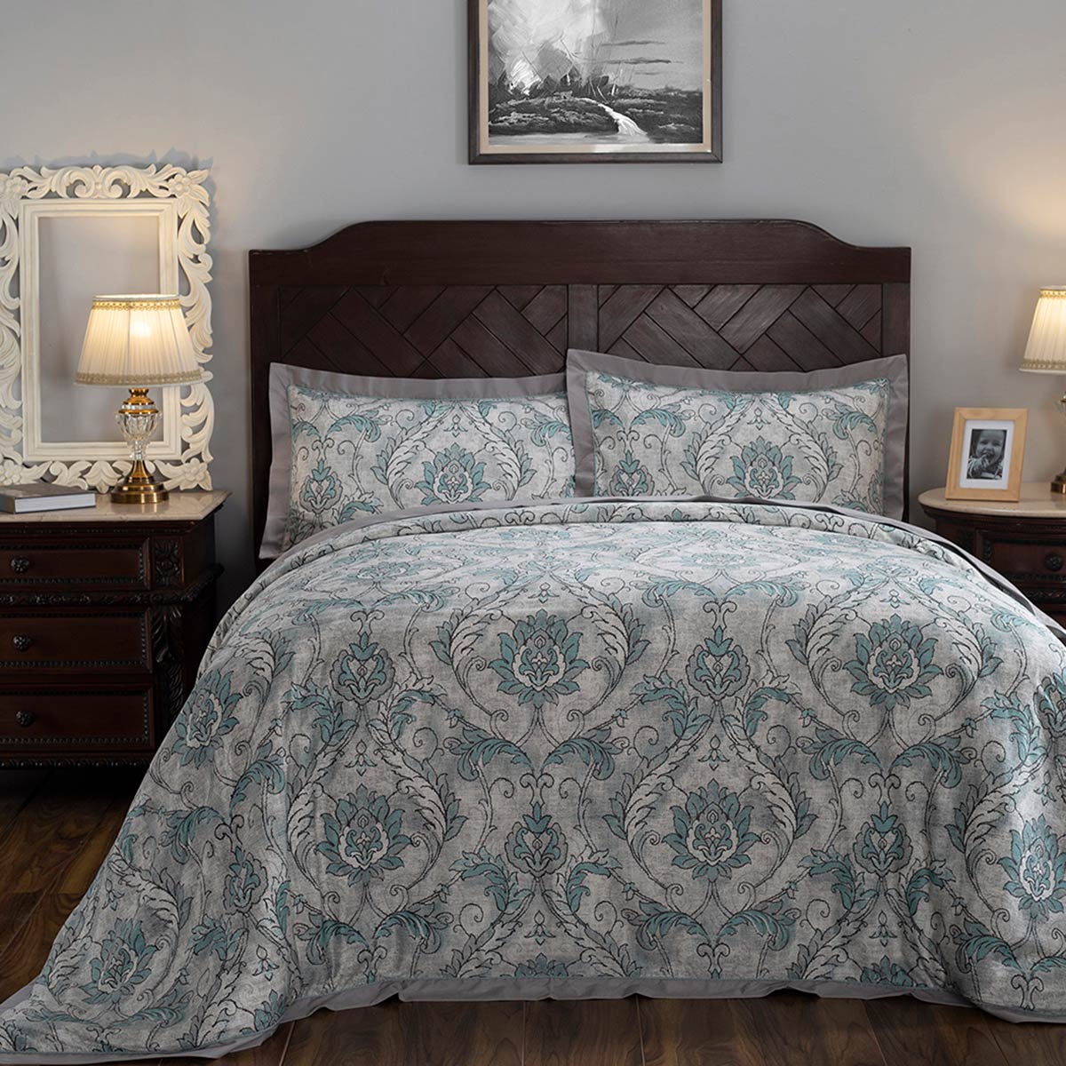 Maspar Nostalgic Attire Pearl Petal 400Tc Cotton Print Blue Double