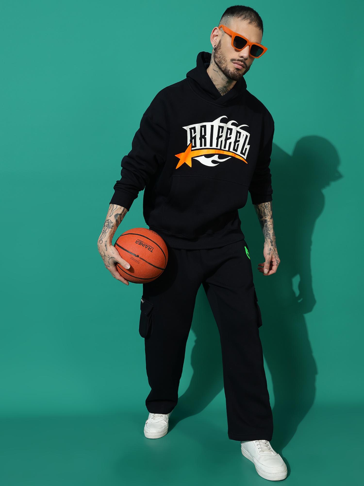 Buy Griffel Star Oversized Black Hoodie Tracksuit (Set of 2) Online