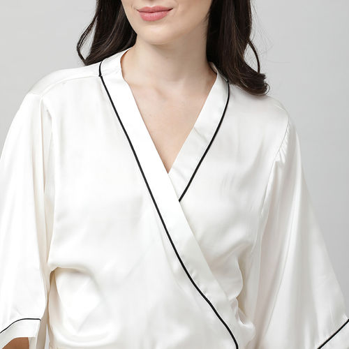 Buy Mackly Womens Solid Polyester Night Gown White (Set of 2) Online