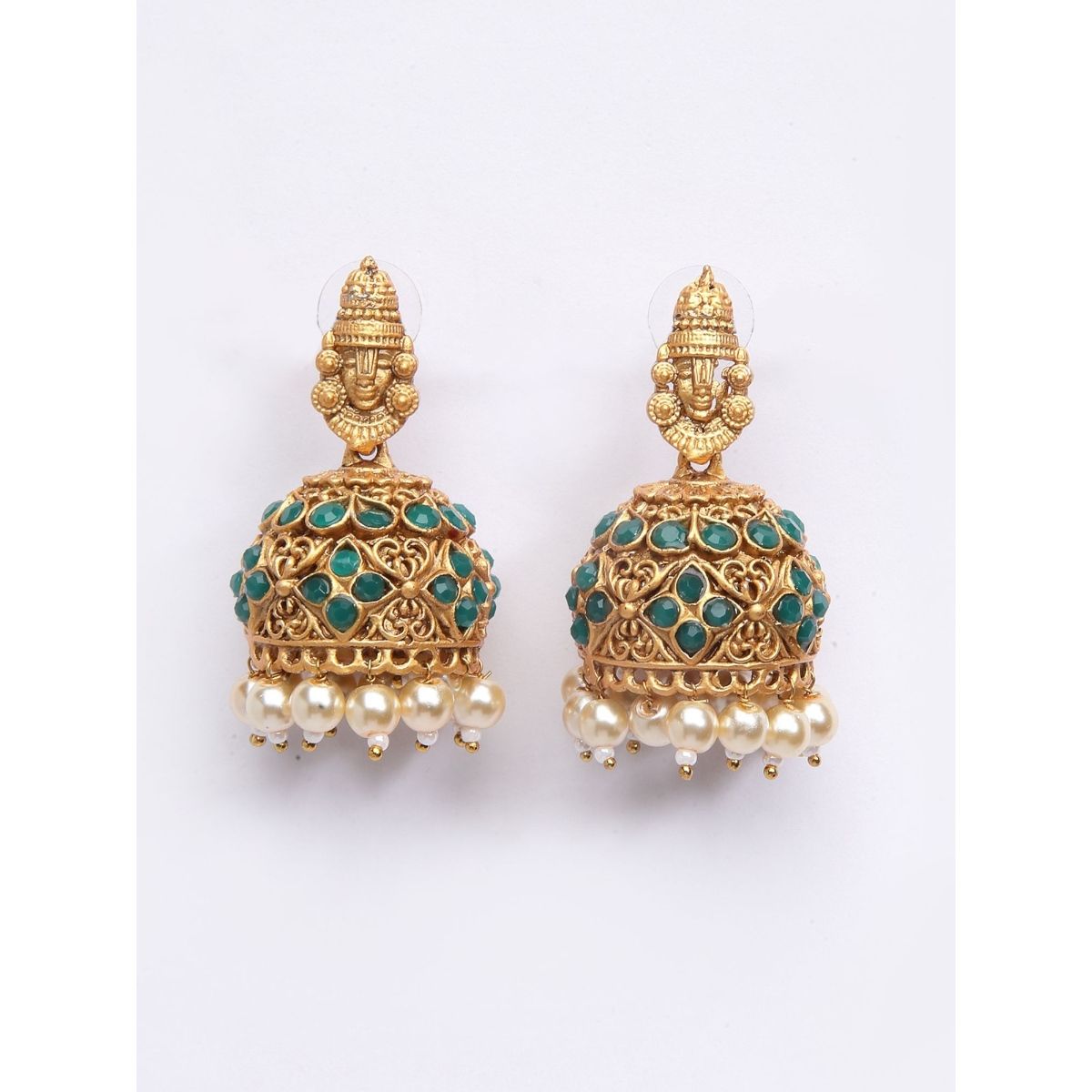 Buy Panash Green Gold Toned Beaded Temple Jewellery Set Online