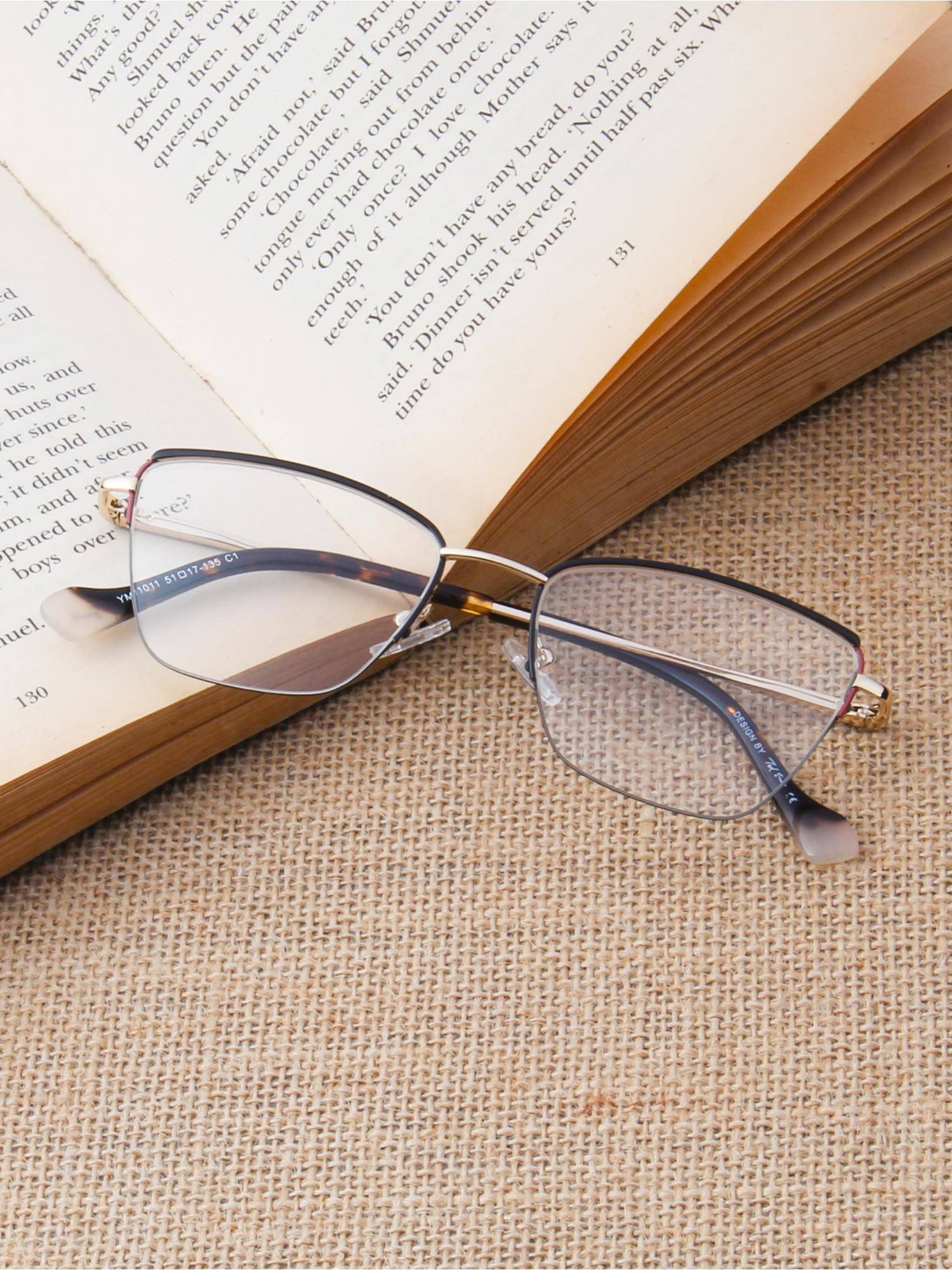 TED SMITH Women Half Rim Cat Eye Gold Eyeglass Frame