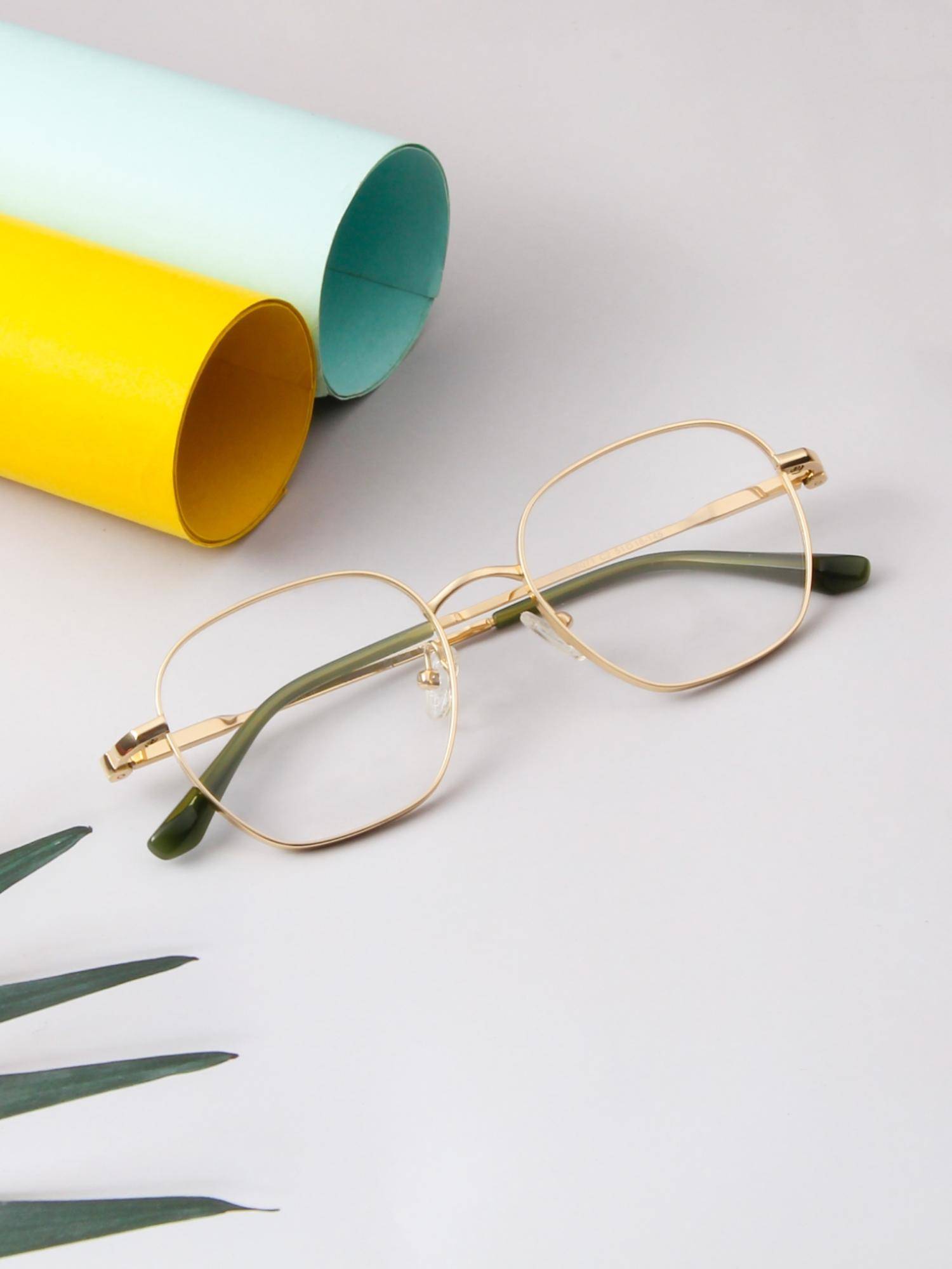 TED SMITH Unisex Full Rim Square Gold Eyeglass Frame