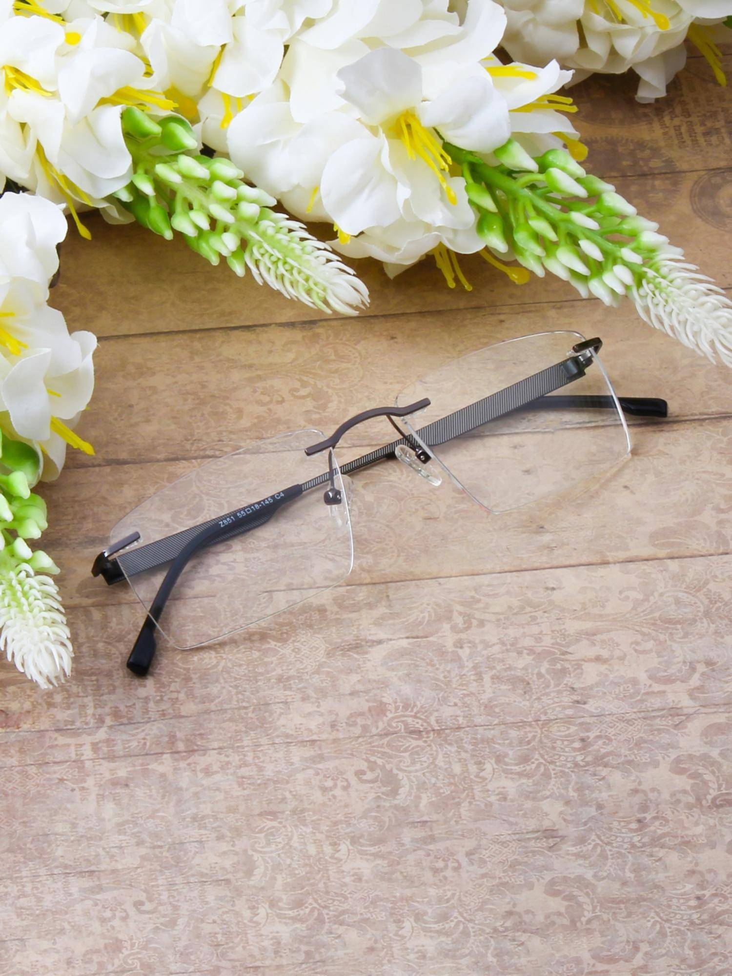 TED SMITH Unisex Rimless Rectangle Grey Eyeglass Frame