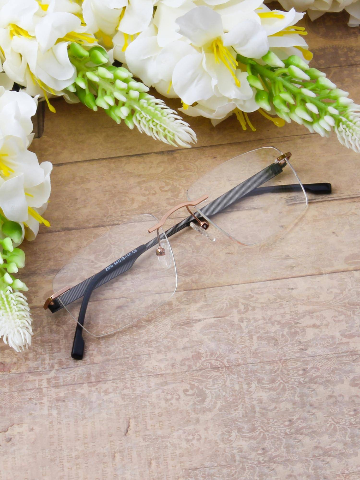 TED SMITH Unisex Rimless Rectangle Gold Eyeglass Frame