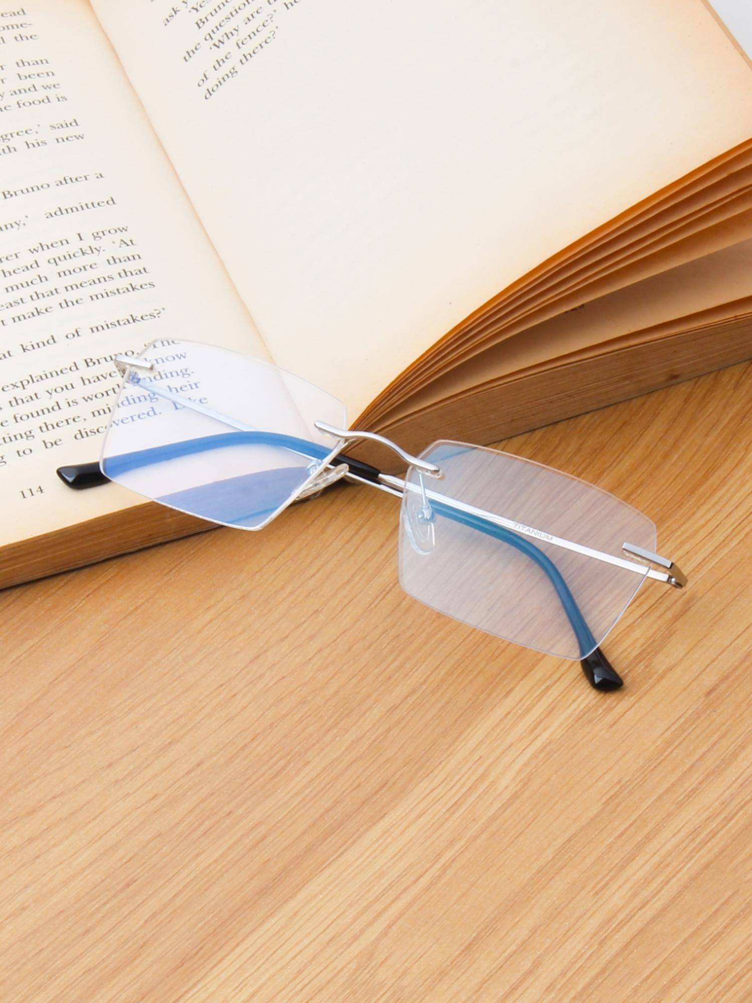 TED SMITH Unisex Rimless Rectangle Silver Eyeglass Frame