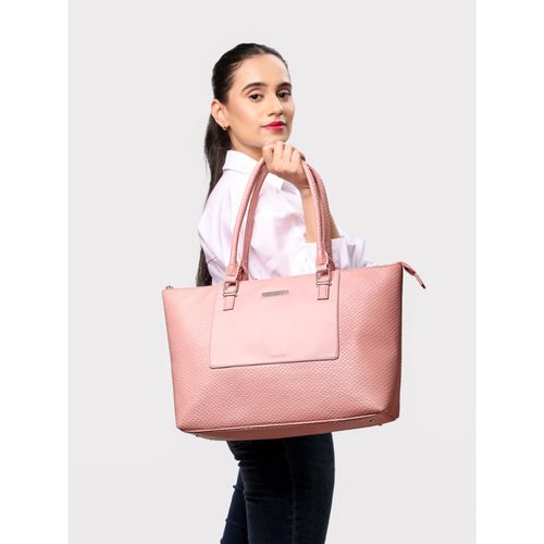 Buy Caprese Fiona Self Design Light Pink Faux Leather Large Tote