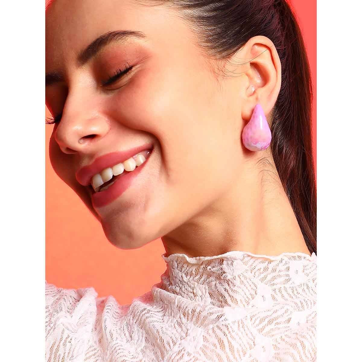 SOHI Womens Teardrop Stud Earrings - Rose Pink