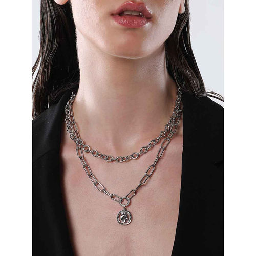 SOHI Womens The Silver Coin Chain-Link Multi-Layer Necklace