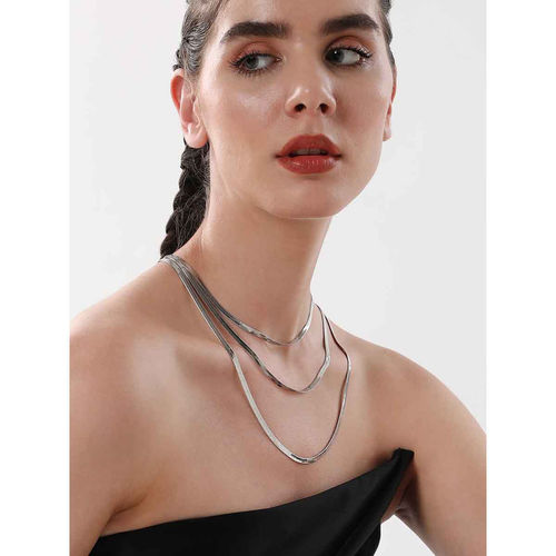 SOHI Womens The Silver Snake Chain Multi-Layer Necklace
