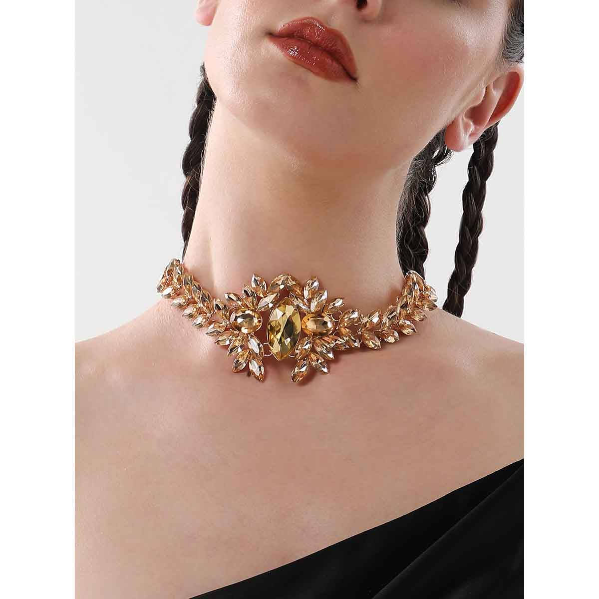 SOHI Womens The Marquise Choker Necklace - Amber Brown